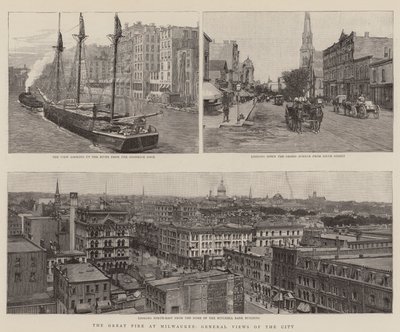 The Great Fire at Milwaukee, General Views of the City by English School