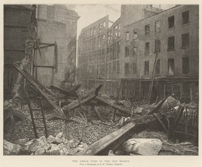 The Great Fire in the Old Bailey by English School
