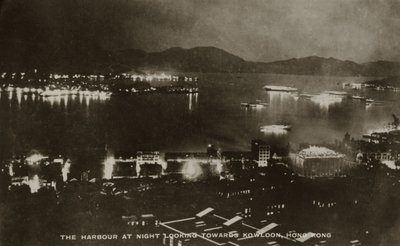 The Harbour at night looking towards Kowloon, Hong Kong, from an album of photographs relating to the service of Pte H. Chick, 1940 by English School