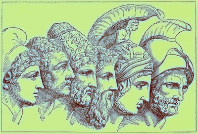 The Heroes of the Trojan War: Paris, Diomedes, Odysseus, Nestor, Achilles, Agamemnon by English School