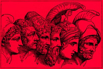 The Heroes of the Trojan War: Paris, Diomedes, Odysseus, Nestor, Achilles, Agamemnon by English School