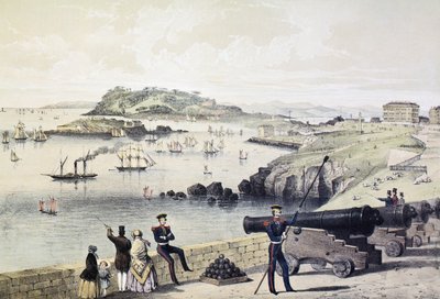 The Hoe, Drakes Island and Mt Edgecumbe from the Citadel, published by Newman and Co by English School