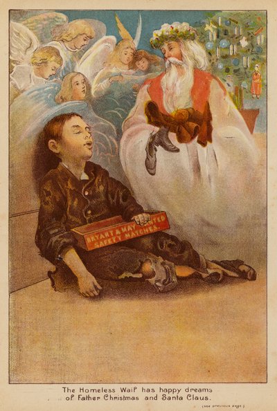 The Homeless Waif has happy dreams of Father Christmas and Santa Claus by English School