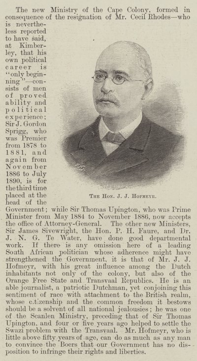 The Honourable J. J. Hofmeyr by English School