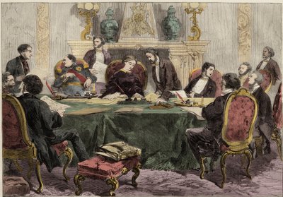 The Empress Regent Eugenie presiding at a Council of Ministers. Illustration for The Illustrated London News by English School