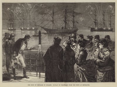 The King of Denmark in Iceland, Display of Fireworks from the Ships at Reykjavik by English School