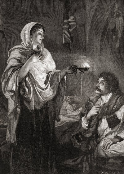 The Lady with the Lamp: Florence Nightingale in the hospital at the Scutari Barracks, Turkey, during the Crimean War by English School