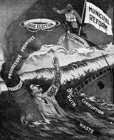The Last Hope, a Municipal Reform Party poster, published in The Graphic, October 27th 1906 by English School