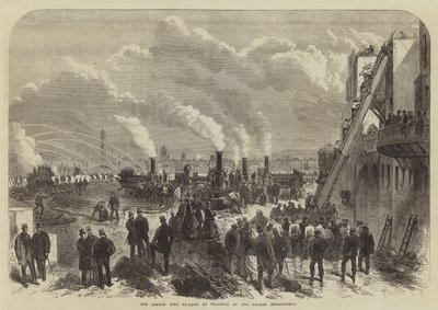 The London Fire Brigade at Practice on the Thames Embankment by English School