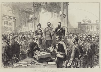 The Marquis of Lorne being sworn in as Governor-General of Canada by English School
