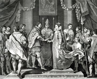 The Marriage of the King, after a painting by L. Cheron by English School