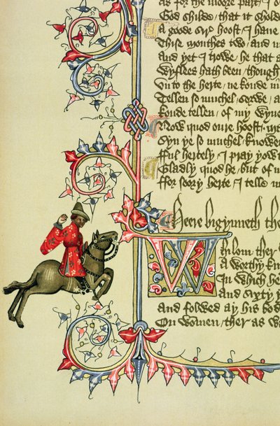 The Merchant, facsimile detail from The Canterbury Tales, by Geoffrey Chaucer by English School