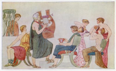 The Minstrel singing to the Suitors by English School