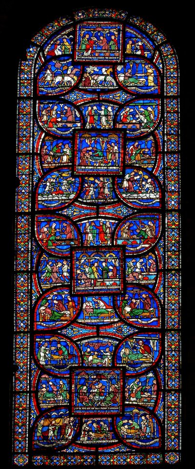The Miracle Window depicting various stories of healing by English School