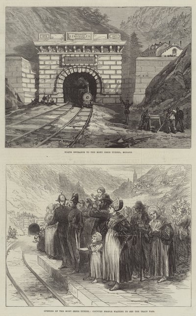 The Mont Cenis Tunnel (engraving) by English School