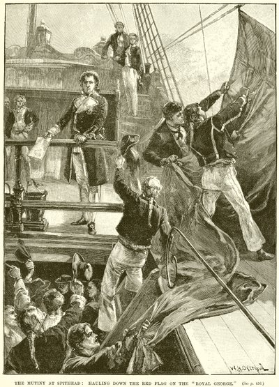 The Mutiny at Spithead: Hauling Down the Red Flag on the Royal George by English School