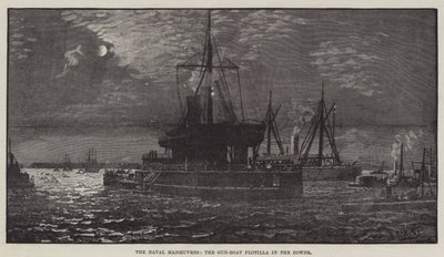 The Naval Manoeuvres, the Gun-Boat Flotilla in the Downs by English School