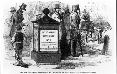 The New Post-Office Letter-Box, at the Corner of Fleet Street and Farringdon Street, from The Illustrated London News, 24th March 1855 by English School