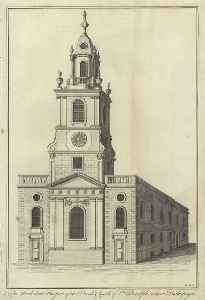 The North East Prospect of the Parish Church of St Botolph without Bishopsgate, London by English School