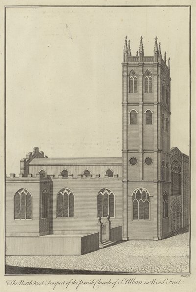 The North West Prospect of the Parish Church of St Alban in Wood Street, London by English School