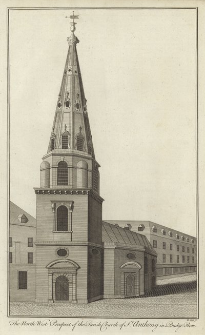 The North West Prospect of the Parish Church of St Anthony in Budge Row, London by English School