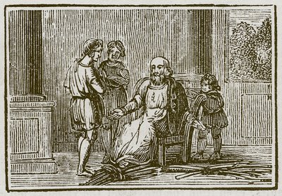 The Old Man and His Sons (engraving) by English School
