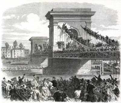 The Oxford and Cambridge Boat Race, Scene at Hammersmith Bridge by English School