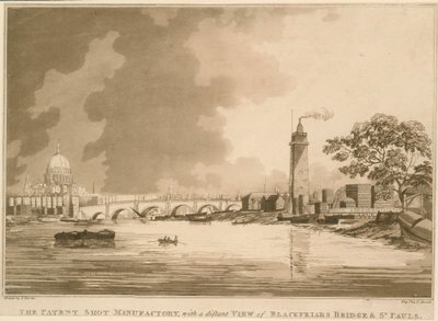 The Patent Shot Manufactury, with a distant view of Blackfriars Bridge and St Paul