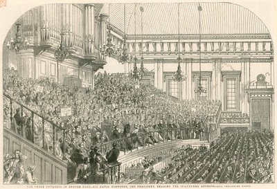 The Peace Congress in Exeter Hall, Sir David Brewster, the President, Reading the Inaugural Address by English School