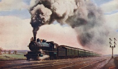The Pennsylvania Limited at full speed, Pennsylvania Railroad, USA by English School