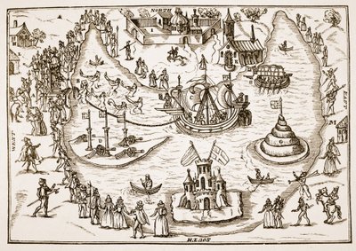 The Pond at Elvetham during Queen Elizabeths visit, from The Honourable Entertainment given to the Queens Majestie in Prgresse at Elvetham in Hampshire by the Right Honble the Earl of Hertford, 1591 by English School