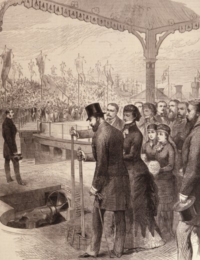 The Prince of Wales Opening the New North Docks at Liverpool, from The Illustrated London News by English School