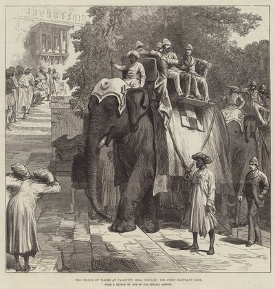 The Prince of Wales at Parbutty Hill, Poonah, his First Elephant Ride by English School