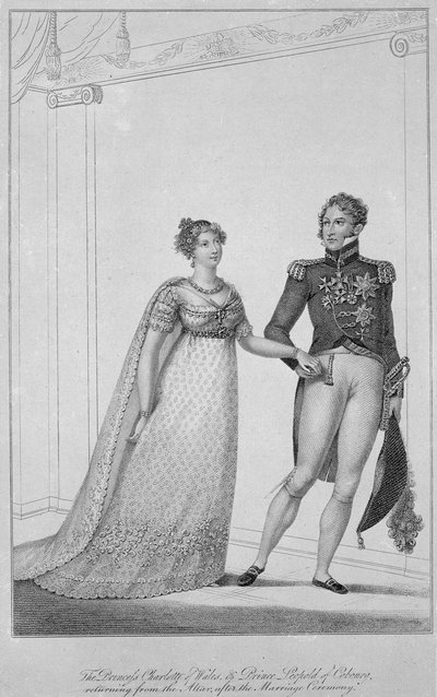 The Princess Charlotte of Wales and Prince Leopold of Cobourg returning from the altar after the Marriage Ceremony by English School