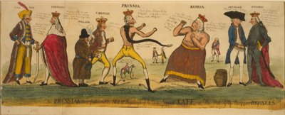 The Prussian prize-fighter and his allies attempting to tame imperial Kate, or, the state of the European bursiers, 1791 by English School
