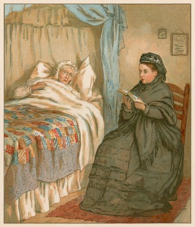The Queen Reading at the Bedside of an Old Cottager by English School