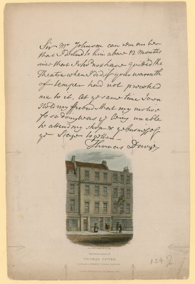 The Residence of Thomas Davies, Russell Street, Covent Garden, London by English School