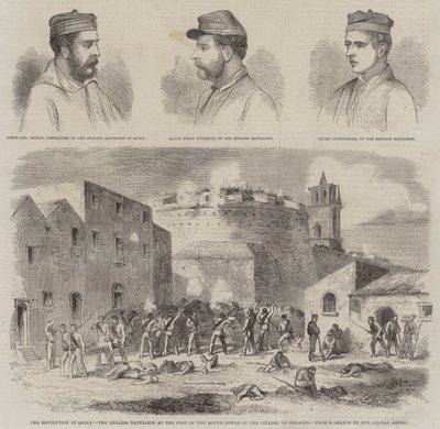 The Revolution in Sicily, the English Battalion at the Foot of the Round Tower of the Citadel of Melazzo by English School