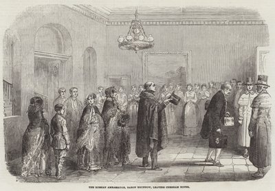 The Russian Ambassador, Baron Brunnow, leaving Chesham House by English School