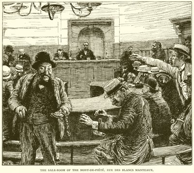 The Sale-Room of the Mont-de-Piete, Rue des Blancs Manteaux by English School