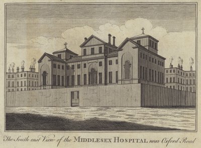 The South east View of the Middlesex Hospital near Oxford Road, London by English School
