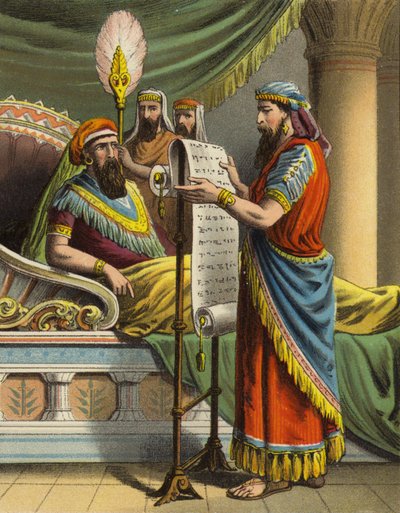 The Story of Queen Esther: King Ahasuerus hears of Mordecai in the book of records by English School