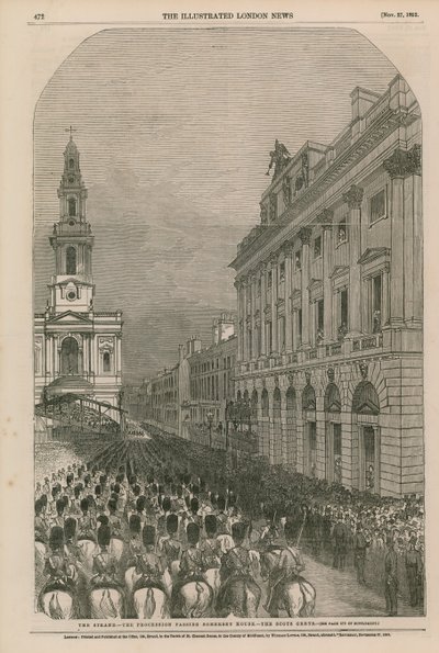 The Strand - The Procession Passing Somerset House - The Scots Greys by English School