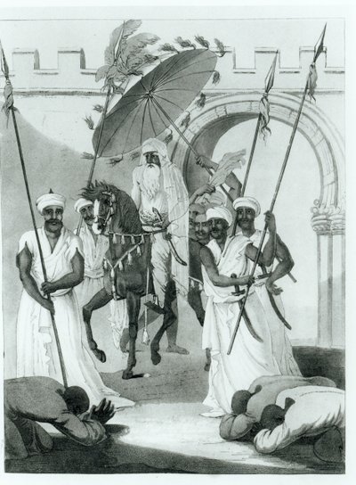 The Sultan of Morocco Coming Out to Give Audience, from Travels Through France and Spain to Morocco by Maurice Keatinge, Published 1817 by English School