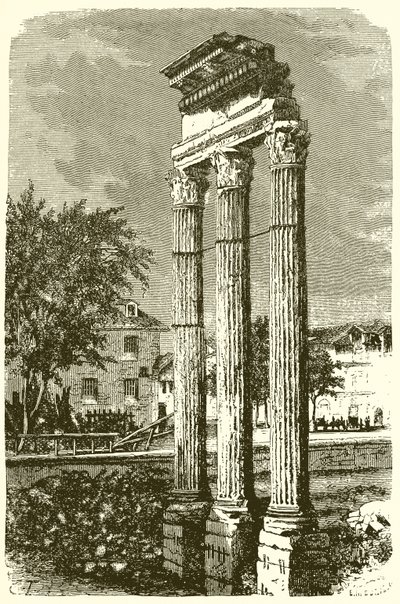 The Three Columns of the Temple of Castor by English School