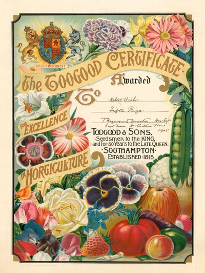 The Toogood Certificate for Excellence in Horticulture by English School