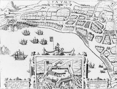 The Towne and Platforme of Fayall wonne by the right Honourable Earle of Cumberland, September 2nd 1589 by English School