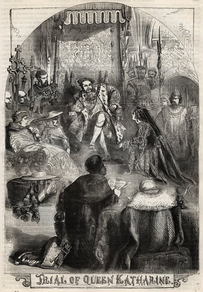 The Trial of Queen Catherine of Aragon in 1529, the first wife of Henry VIII, whose marriage to the King was annulled. Engraving from 