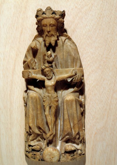 The Trinity God tempted his son Jesus on the cross. Sculpture in alabaster of the English School. 15th century Paris, National Museum of the Middle Ages, Thermes de Cluny by English School