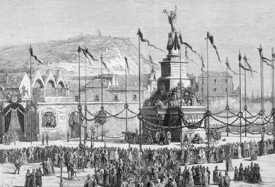 The Unveiling of the Monument to Peace, Barcelona, Spain (engraving) by English School